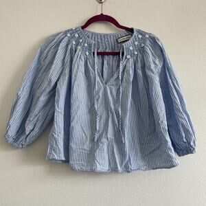 Innika Choo Top Women OS Cropped Fara Weydrims Blue Smocked Gingham Cottagecore